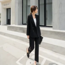 ^#Cheap Small suit two-piece suit Slim temperament women's casual temperament jacket nine pants suit female pioneers office ladies dress ^#Cheap Small suit two-piece suit Slim temperament women's casual temperament jacket nine pants suit female pioneers office ladies dress