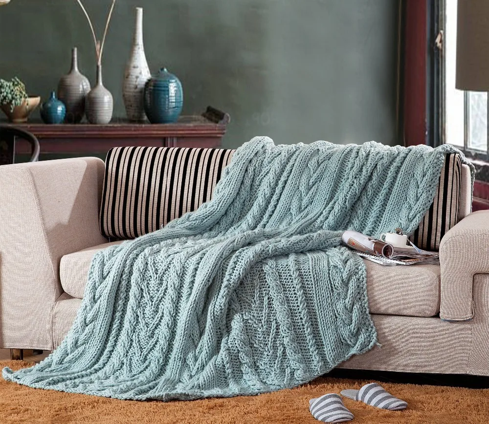 Hot selling wholesale new arrival & handmade knit blanket/throw for sofa/bed 200*180cm /good