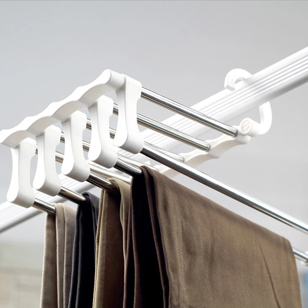 Trousers Hanger 5 in 1 Stainless Steel Metal Clothes Pants Slacks Trousers Jeans Organizer Hanger Rack