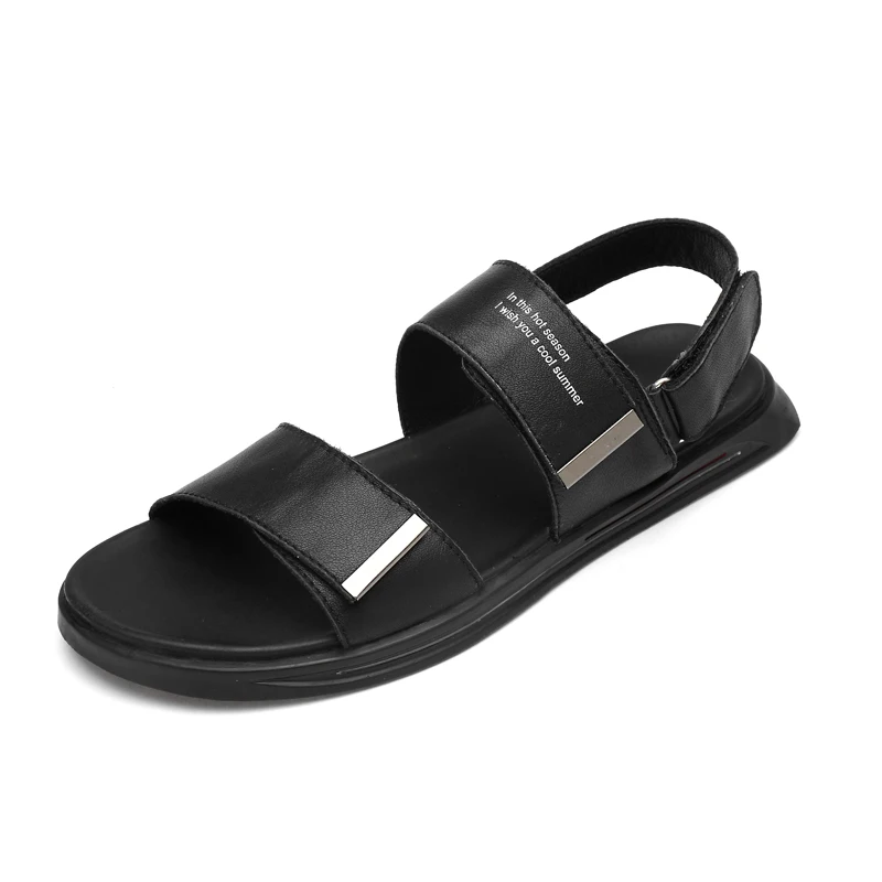 Обувь из натуральной кожи мужская обувь, сандали летние пляжные сандалии; модная мужская обувь из коровьей кожи; мужские сандалии черный, белый цвет - Цвет: Black