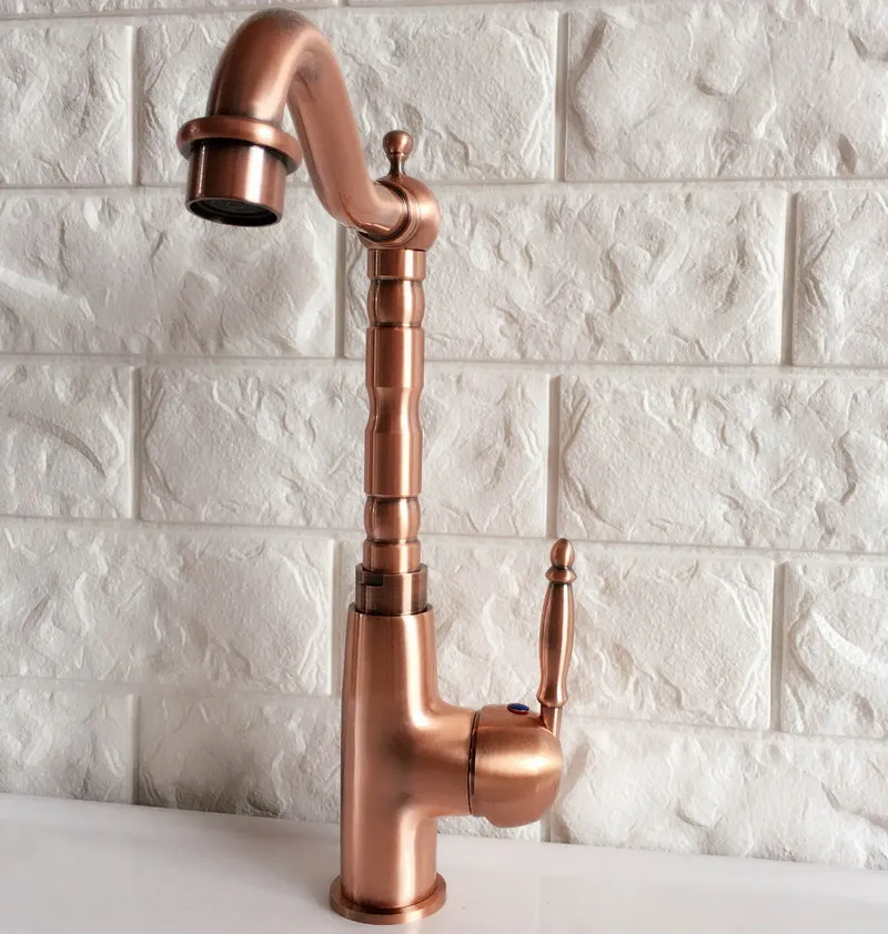 Swivel Spout Water Tap Antique Red Copper Single Handle Single Hole Kitchen Sink & Bathroom Faucet Basin Mixer Tap anf413