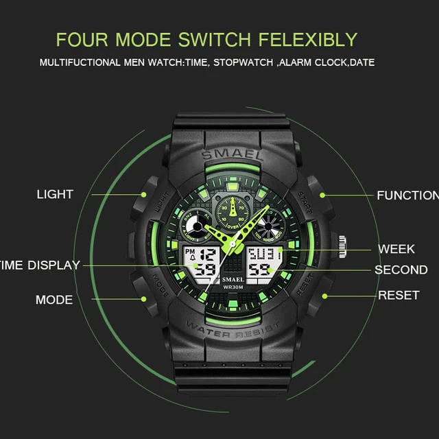 SMAEL Marka zegarek Mężczyźni Sport LED cyfrowy mężczyzna ClockWristwath mężczyźni zegarek Top Marka luksus Relogios męski Montre Homme WS1027 tanie i dobre opinie Quartz Wristwatches 22mm Shock Resistant Stop Watch LED display Auto Date Water Resistant Diver Back Light Chronograph Multiple Time Zone Alarm Luminous Repeater SMAEL Marka zegarek Mężczyźni Sport LED cyfrowy mężczyzna ClockWristwath mężczyźni zegarek Top Marka luksus Relogios męski Montre Homme WS1027 tanie i dobre opinie Quartz Wristwatches 22mm Shock Resistant Stop Watch LED display Auto Date Water Resistant Diver Back Light Chronograph Multiple Time Zone Alarm Luminous Repeater