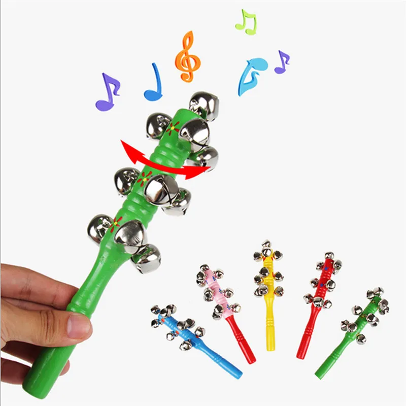 Baby Rattle Rainbow Toy kid Pram Crib Handle Wooden Activity Bell Stick Shaker Baby Musicl Instrument
