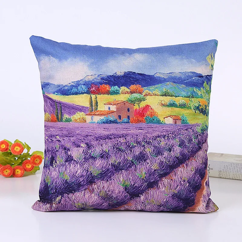 Ретро Винтаж Красивая Лаванда спальня домашняя декоративная подушка чехол из хлопка, льна квадратные подушки пружинный текстиль современный