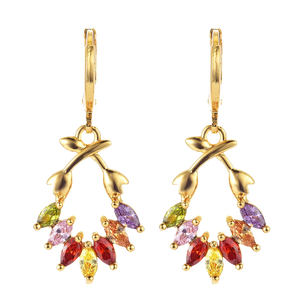 

Women CZ Gold Color Earrings Branch Zircon Drop Dangle Earrings Jewelry