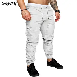 SUKIWML Для мужчин Штаны 2019 Мода Новые хип-хоп шаровары, штаны для бега Штаны сплошной цвет мужской брюки multi-карман Штаны пот Штаны M-4XL