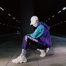 Новинка, мужские спортивные штаны с боковой полосой, буквенным принтом, с завязками внизу, для бега, спортивные штаны, Повседневная модная уличная одежда, брюки с эластичной резинкой на талии