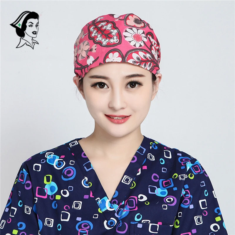 100 Cotton Printed Surgery Caps Medical Accessories Breathable Female