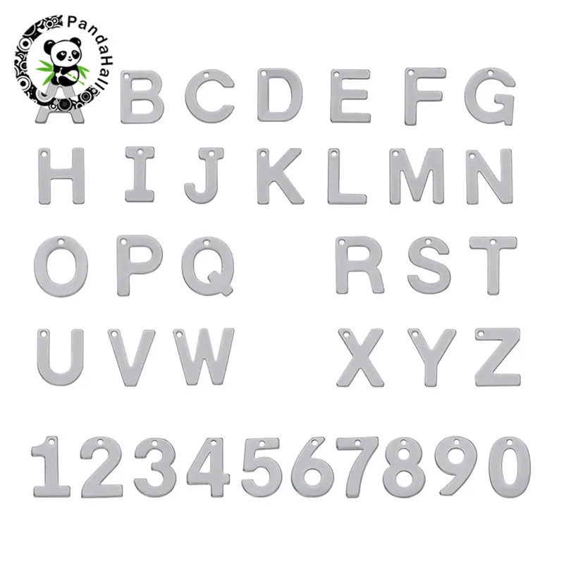 

pandahall 304 Stainless Steel 0-9 Number A-Z Alphabet Letters Charms Pendant for DIY Necklace Bracelets Jewelry Making 36pcs