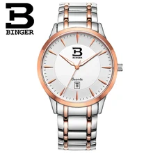 Швейцарские мужские часы Бингер Бизнес Спорт Кварцевые часы сапфир Полный нержавеющая сталь Водонепроницаемость золотые часы BG-0390
