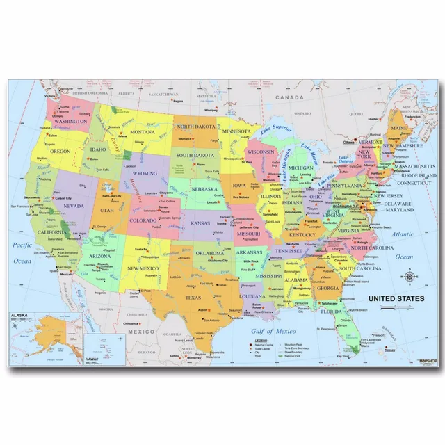 j1619 de kaart van usa onderwijs pop 14x21 24x36 inches zijde poster