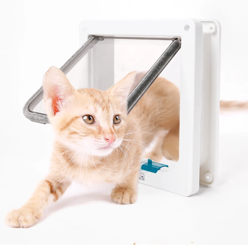 Pet Door 4 Way Lockable Security Flap Door For Dog Cat Kitten Wall Mount Door Animal Small Pet Gate Door Pet Supplies S/M/L Size