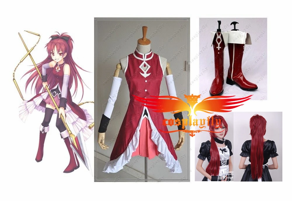 

Puella Magi Madoka Magica Kyoko Sakura Cosplay Costume Cloth Shoes Boots Wig and Free Wig Hair Pigtail Cap Full Set