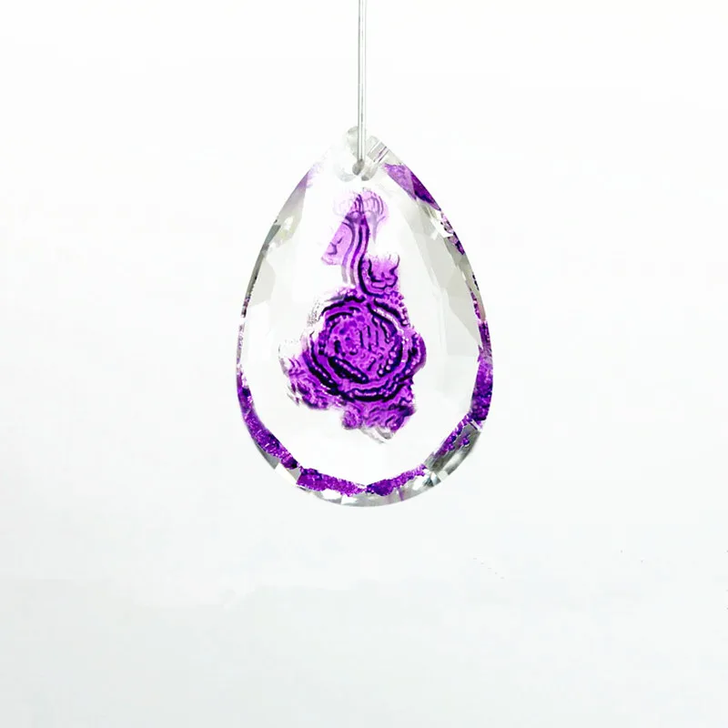 

12pcs Violet Crystal Rose Chandelier Pendants 50mm DIY Lamp Accessory Engraved flower pattern By Handmade For Wedding Decoration