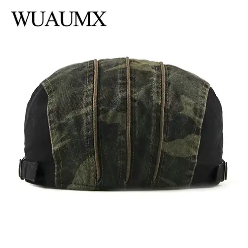 Camouflage Berets Hats for Men Women Patchwork Herringbone Caps Washed Cotton Newsboy Cap Cabbie Ivy Flat Hat Adjustable - Image 5