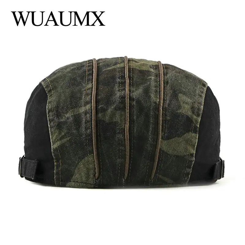Camouflage Berets Hats for Men Women Patchwork Herringbone Caps Washed Cotton Newsboy Cap Cabbie Ivy Flat Hat Adjustable - Image 5