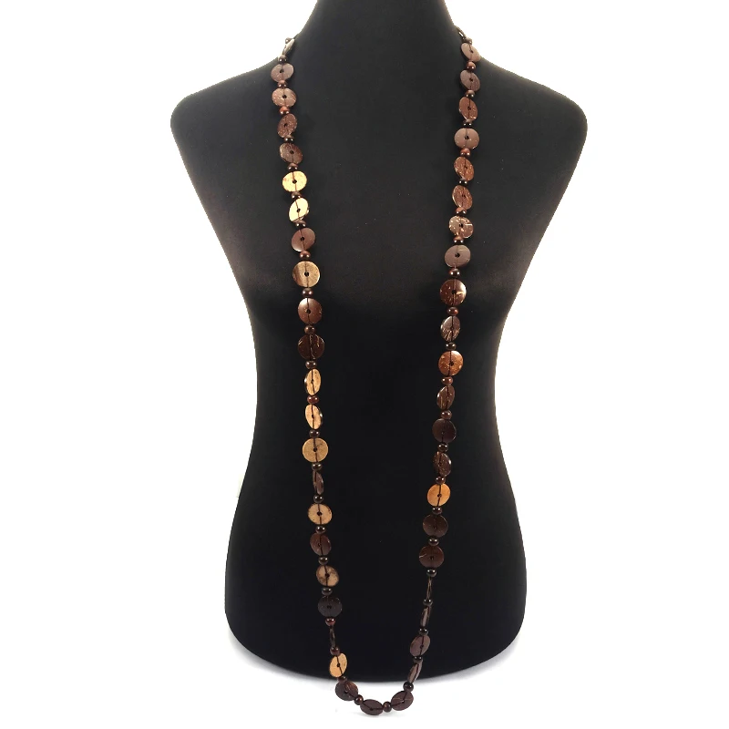 BeUrSelf, этническое длинное ожерелье, ювелирное изделие, круглая Кокосовая оболочка, богемное, вязаное, ручной работы, коричневого цвета, дерево, бисерное ожерелье для женщин