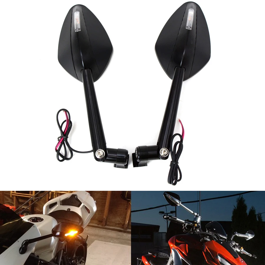 Moto Rearview Mirror Universal Motorcycle Side Rearview Mirror Turn Signal LED Light For Kawasaki er6n er6f z800 z1000 z300 z250