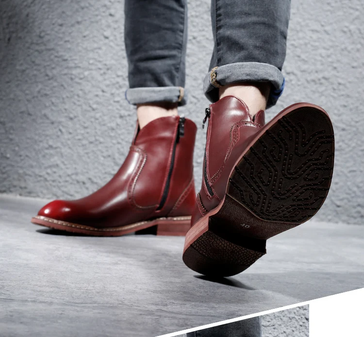 Misalwa/мужские ботинки с перфорацией типа «броги»; коллекция года; сезон осень-зима; ботинки «Челси» на молнии; винтажные стильные ботильоны с острым носком