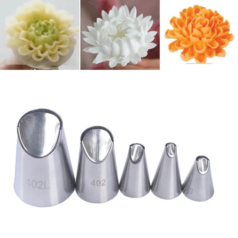 

Hot Sale 5Pcs Icing Piping Nozzles Stainless Steel Cake Decorating Tool Portable Durable Baking Accessories Chrysanthemum Nozzle