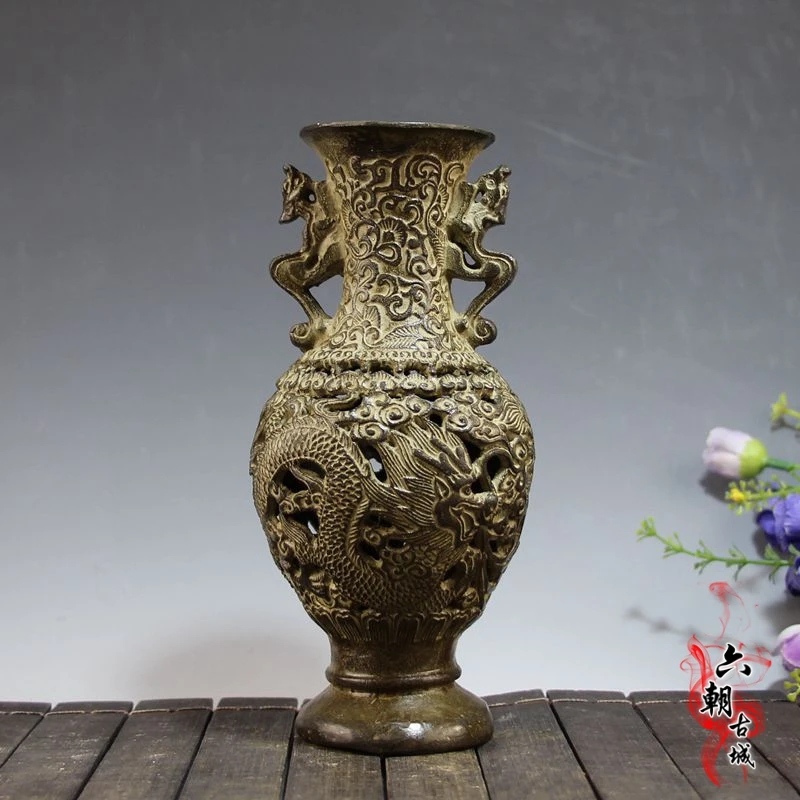 

Rare old Ming Dynasty broze Dragon vase, Dragon & Phoenix Handicraft,Decoration bottle,best collection& adornment,Free shipping