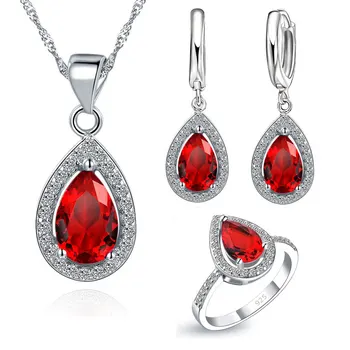 

New Arrival Wedding Jewelry Sets Purple Cubic Zircon Necklace/Earring/Ring Optional full Size For Ring Free Shipping