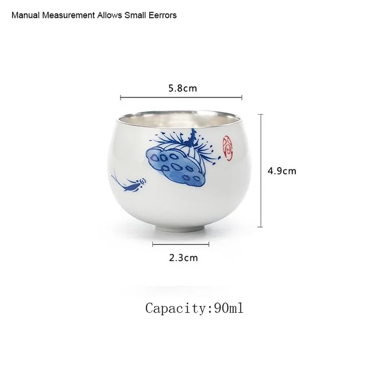 90 мл Цзиндэчжэнь ручной работы керамический синий и белый фарфор Серебряный Лотос окрашенный чай чашка Саке вино черный чай кофейная чашка посуда для напитков