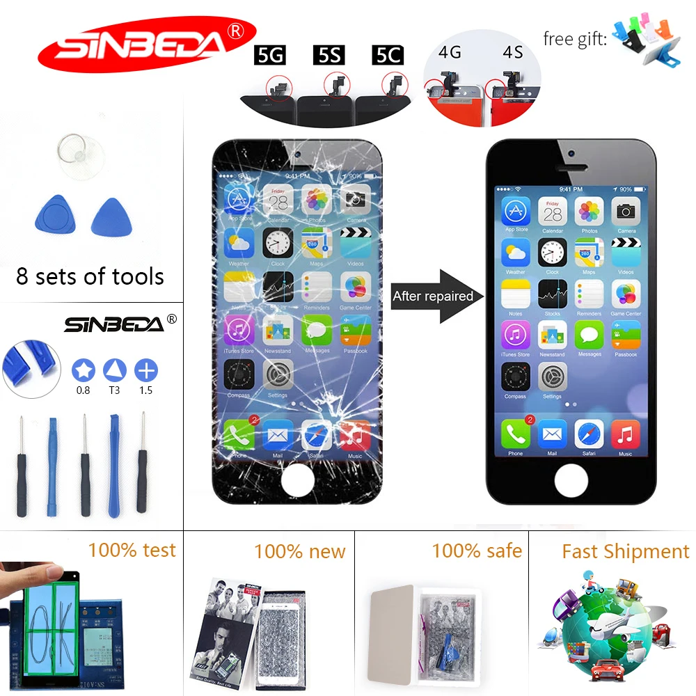 Sinbeda AAA + LCD для iPhone 4 4S дигитайзер сборка iPhone5 5S 5C Pantalla iphone 4s дисплей|Экраны