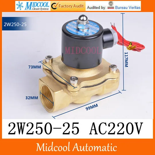 

Solenoid Valve Brass 2W250-25 AC220V port 1" 2Position 2Way Normally closed for Water Air
