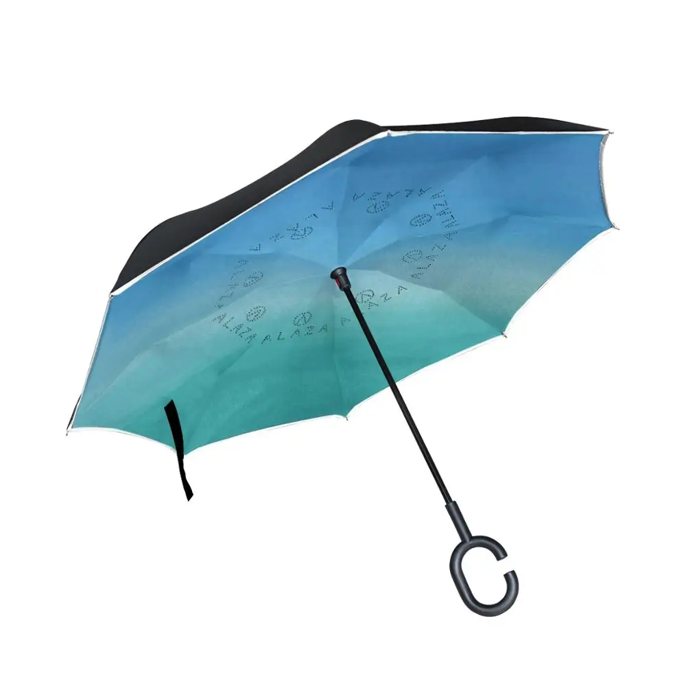 

Susino Blue And Green Reverse Umbrella Stick Inverted Umbrella Waterproof Winproof Womens Umbrellas Wtih C-Shaped Handle