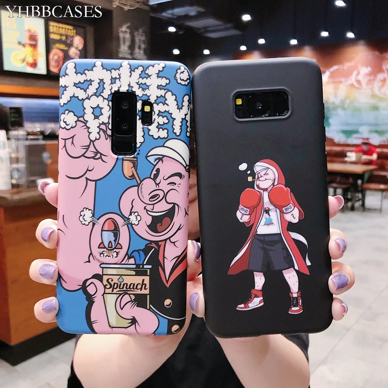 

YHBBCASES Cute Funny Spinach Popeye Soft Case For Samsung Galaxy S10 S8 S9 Plus Couples Cartoon Phone Cover For Samsung Note 8 9