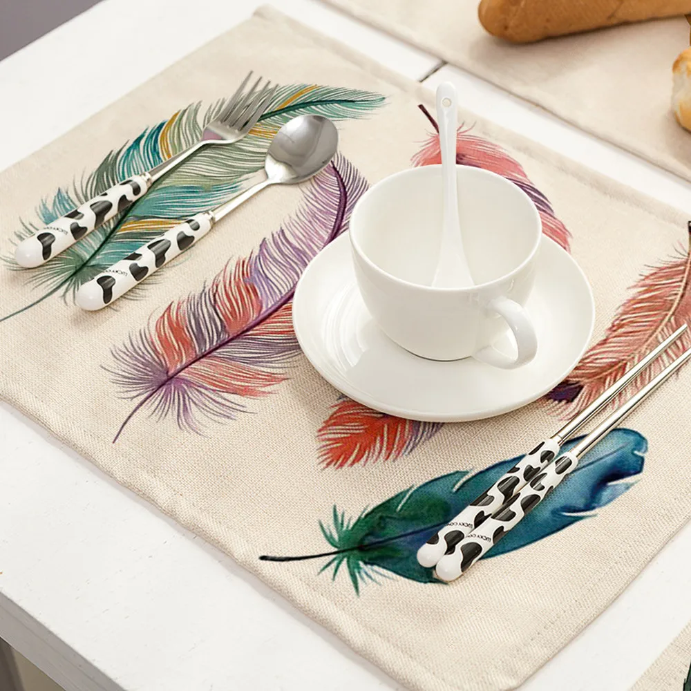Feather Pattern Cotton Linen Table Placemats Dinner Kitchen Pad Coaster Mats 9.8 | Дом и сад