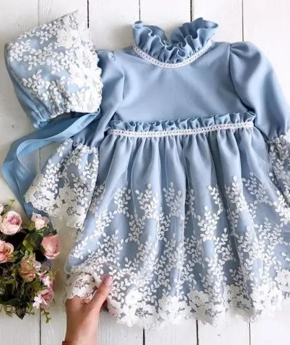 Новинка года, голубое кружевное платье принцессы для девочек детское кружевное платье с цветочным рисунком и длинными рукавами для маленьких девочек, вечерние платья на свадьбу+ шляпа, модная детская одежда