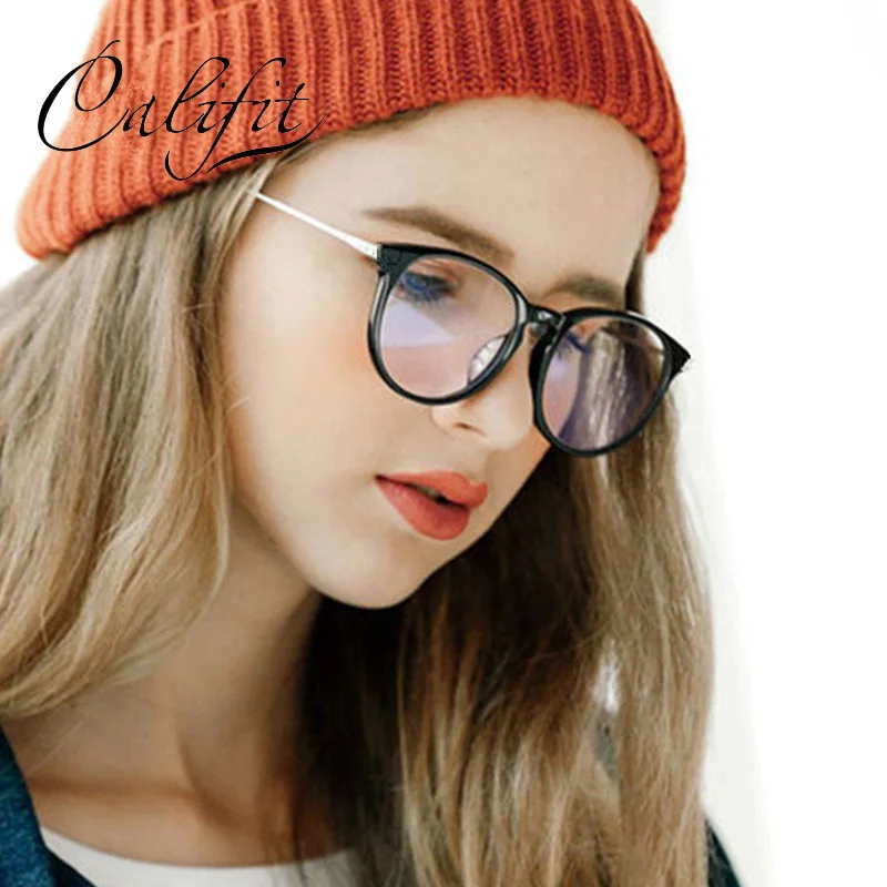 

CALIFIT Round Optical Eyeglasses Vintage Designer Clear Lens Women Glasses Metal Frame Computer Eyewear Accessories Female New