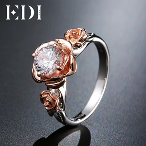 EDI Natural Topaz Rose Flower Crystal Engagement Ring Beauty And The Beast Gemstone 925 Sterling Silver Bands Fine Jewelry