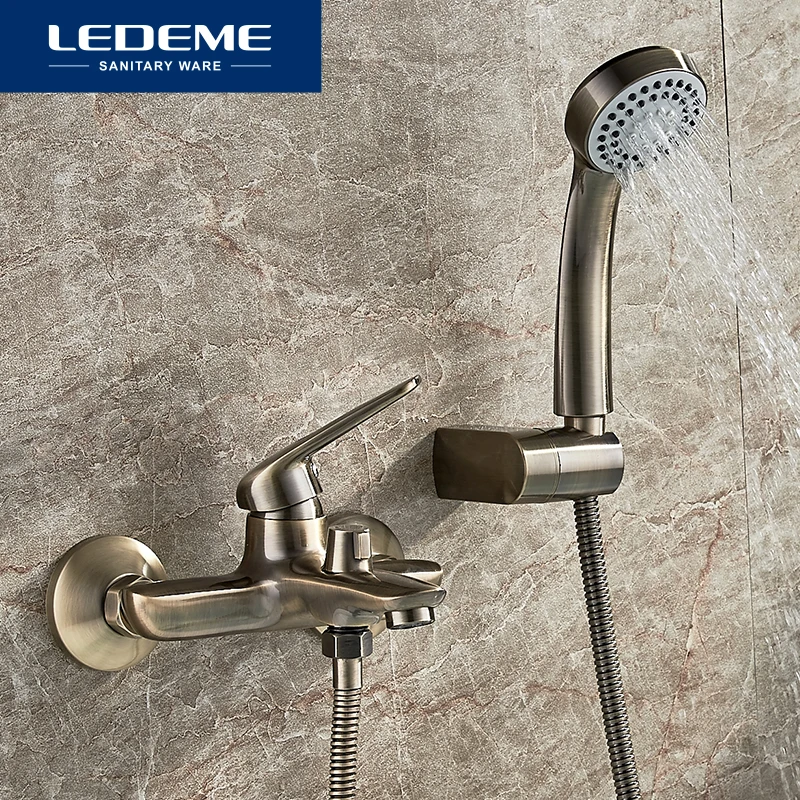 LEDEME دش صنبور الحائط العتيقة النحاس المصقول صنبور حوض استحمام مع دش يدوي الحمام حمام دش الحنفيات L3248C