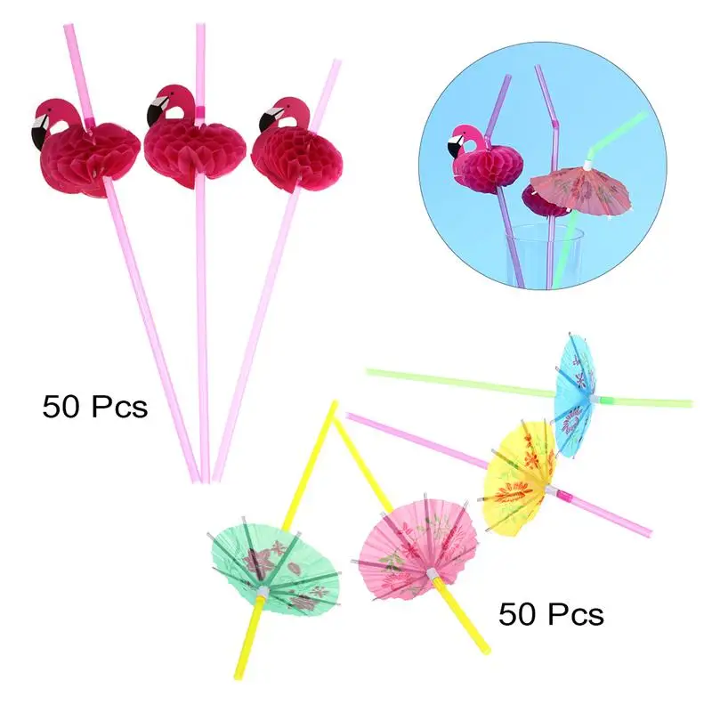 

100pcs Flamingo Paper Drinking Straws Wedding Decoration Baby Shower Birthday Celebration Hawaii Carnival Party Supplies