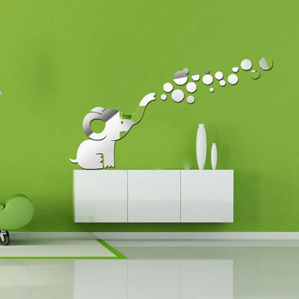 DIY 3D Elephant Blowing Bubbles Wall Decor Mirrors Wall Sticker Home