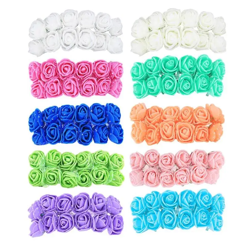

12pcs Wedding Decor Mini Foam Rose Artificial Flowers DIY Needlework Bride Wreath Gift Scrapbooking Crafts