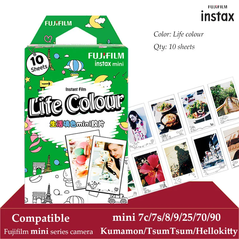 Fujifilm Instax Mini Фильм жизнь Цвет 10 листов для 9 8 7 s 70 90 25 мгновенных Polariod Камера принтер
