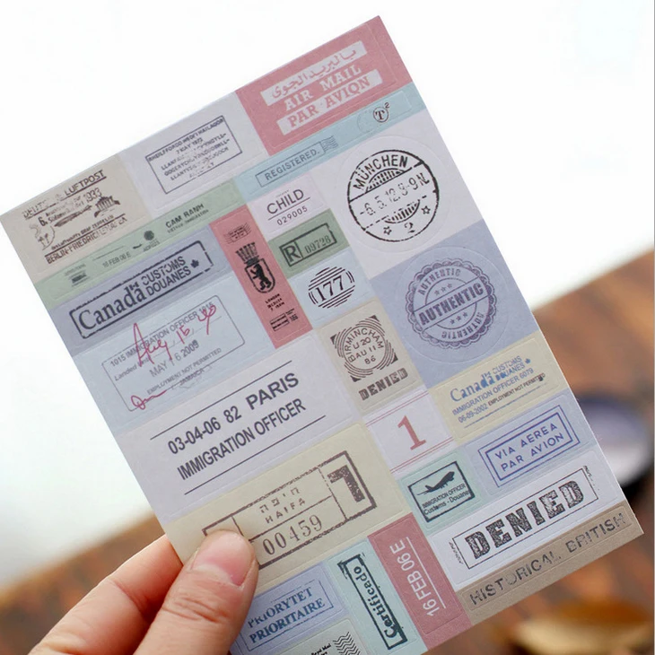 

5 sheets/lot Vintage Style Stamp Stickers Diary Sticker Scrapbook Decoration Stationery DIY Stickers School Office Supply