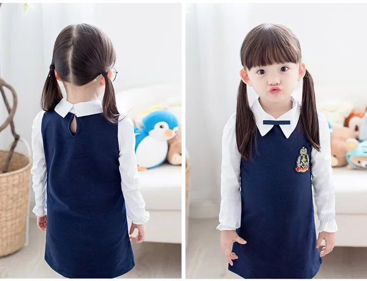 2018 Sping Autumn New Fashion Preppy Style A-Line Long Full Sleeve Turn-Down Collar Red Blue Princess Kids School Girl Dress (7)