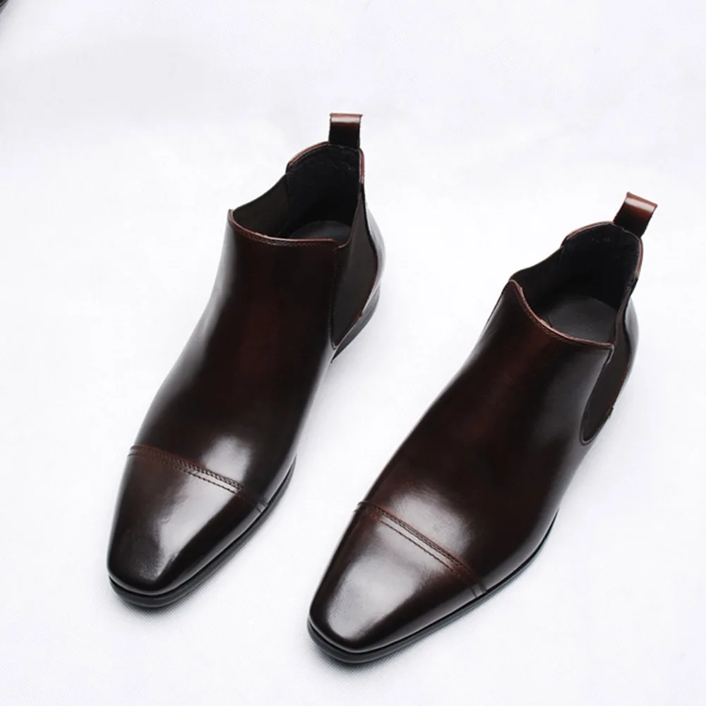 Men&lsquo;s Chelsea Boots Genuine Leather Square Male Cowboy Dress Boots Cap Toe Botte Dark Brown Euro 44 Church Shoes men chelsea boots