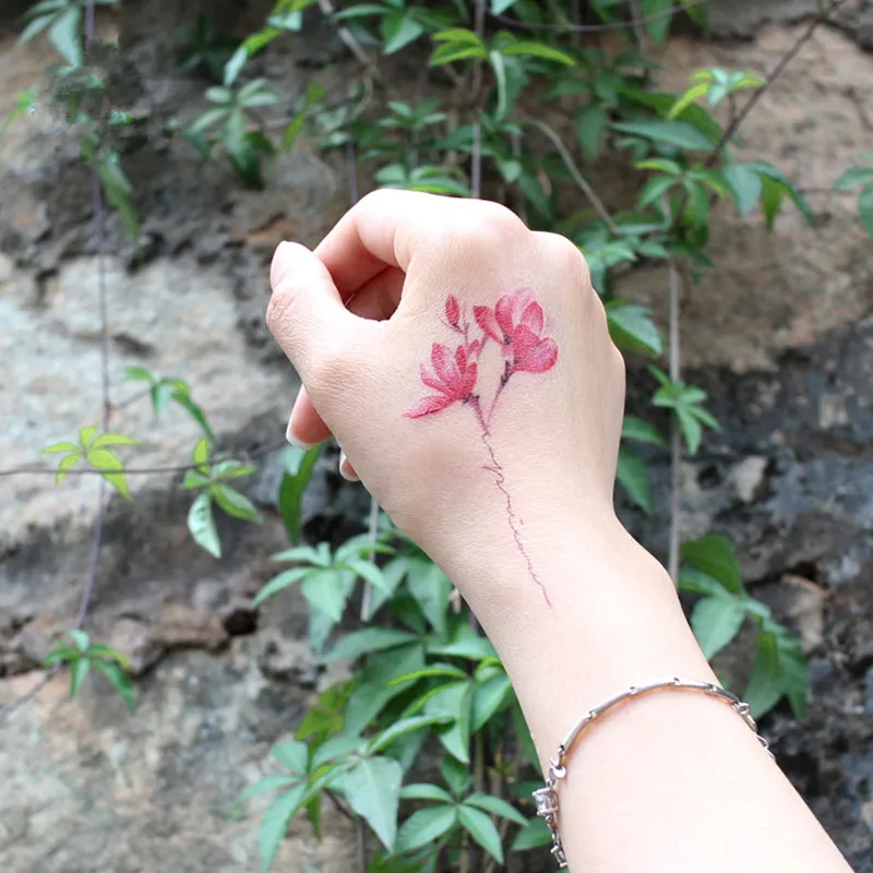 Fashion Colorful Flowers Tattoo Women New Waterproof Temporary Black Tattoo Sticker Body Art