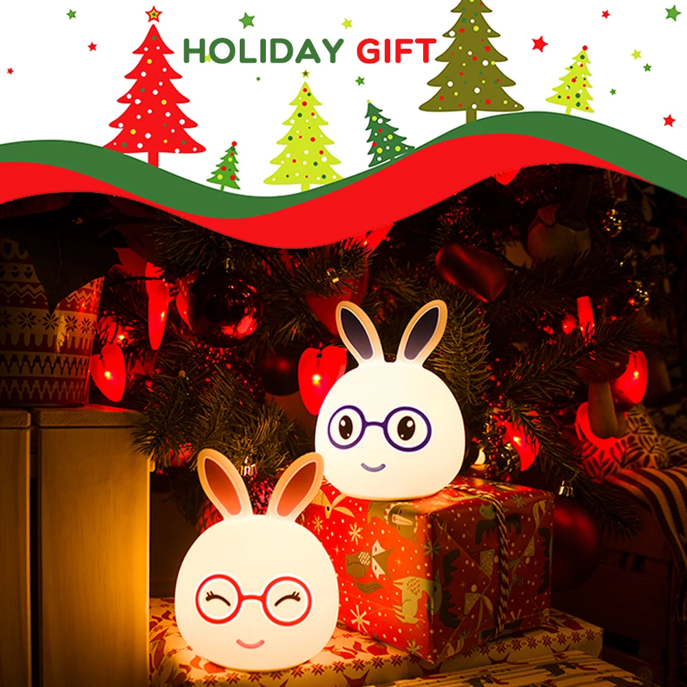 7 Colors LED Night Light Silicone Cute Cartoon Rabbit Rechargeable Decor Table Lamp Holiday Ambient Light for Girl Children Gift (9)