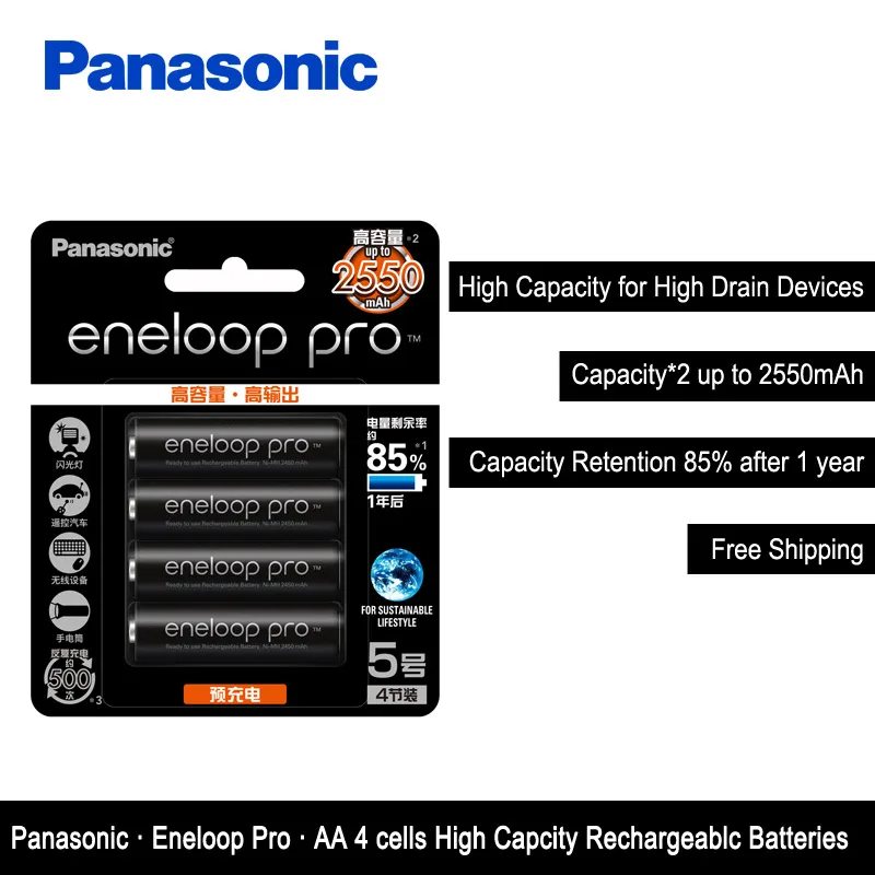 Günstig Panasonic Eneloop Original 2550mAh Batterien 4 teile los 1,2 V NI MH Kamera Taschenlampe XBOX Spielzeug AA Pre Aufgeladenen batterie