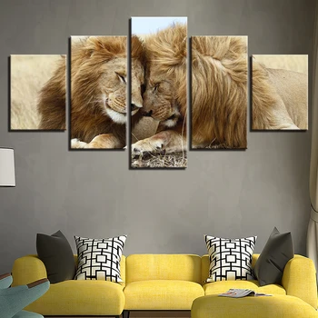 

Wall Modular Pictures For Living Room 5 Panel Animal Lions Abstract Photo Decorative Framework HD Poster Canvas Painting