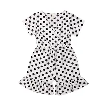 Комбинезоны в горошек для маленьких девочек в стиле ретро; Летние расклешенные длинные штаны с короткими рукавами и v-образным вырезом; брюки; Детский комбинезон в горох