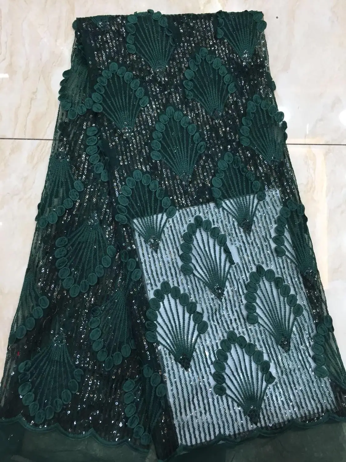

French lace fabric 5yds/pce green sequins embroidery mesh fabrics women luxury party event asoebi exclusive bright dress 2019