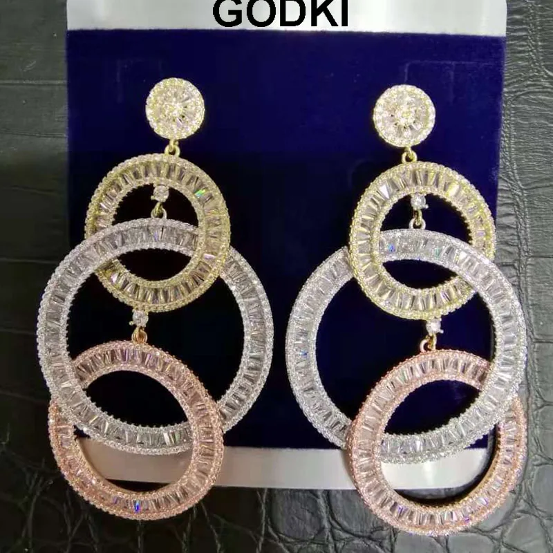 Женские длинные серьги GODKI свадебные с кубическим Цирконом и стразами 73